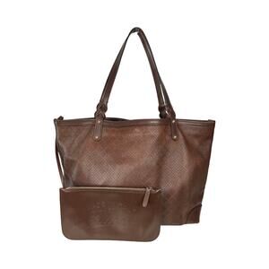 Gucci Brown Diamante Tote Shoulder Bag Leather Trim Italy + Pouch